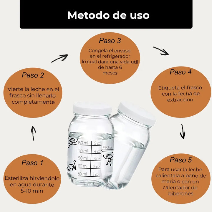 6 Frascos Envase Vidrio Almacenar Leche Materna 8 Oz