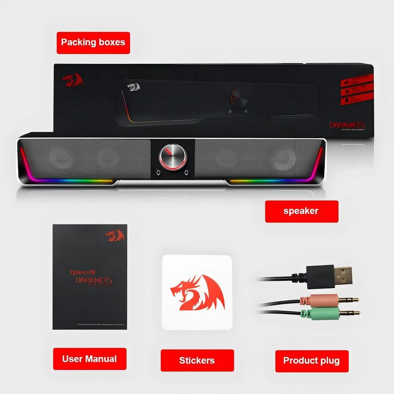 Altavoz Redragon Darknets Gs570 Rgb con barra de sonido, color negro