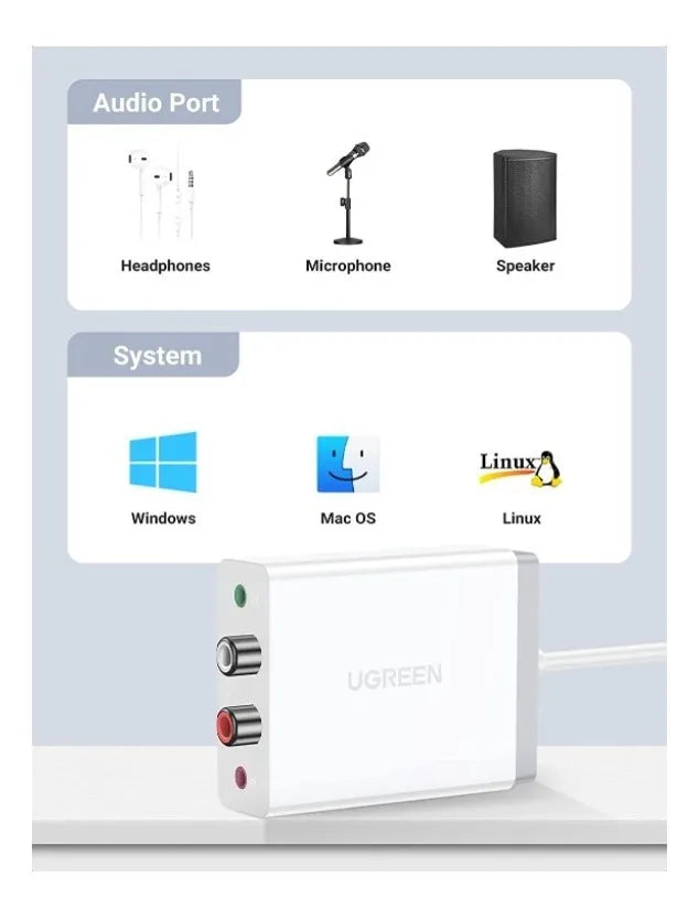 Adaptador De Audio De Tarjeta De Sonido, Ugreen