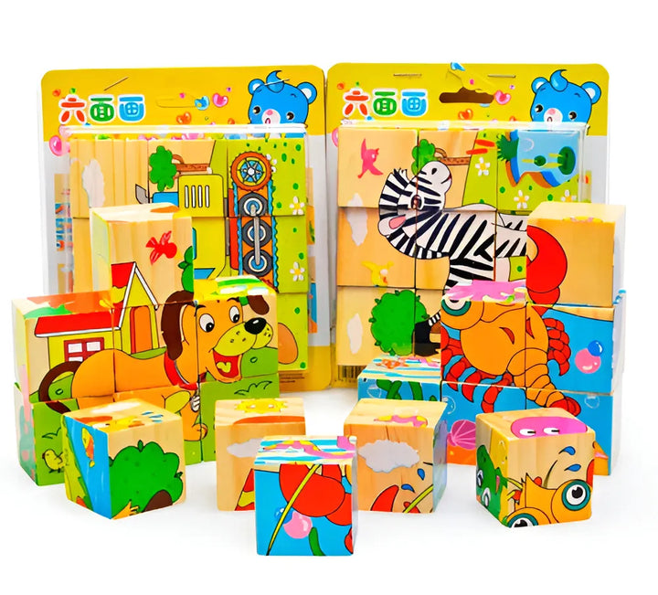 Rompecabezas 3D Madera Otra Marca 6 Caras Dibujos Animados 9 Piezas