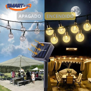 Luces Navideñas 50 Led Globos Solar Navidad Guirnalda 8 Modo Amarillo Cálido