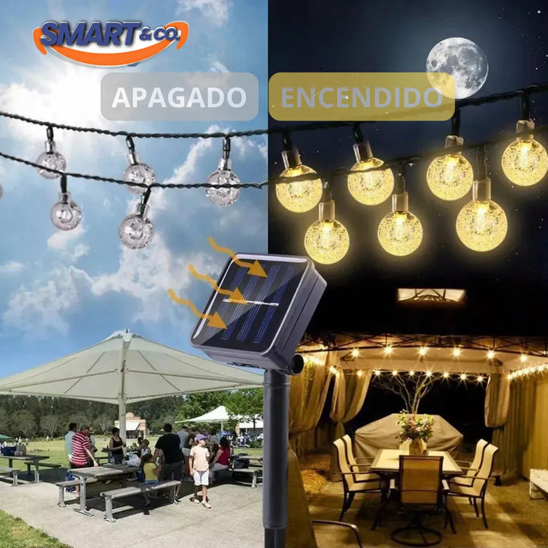 Luces Navideñas 50 Led Globos Solar Navidad Guirnalda 8 Modo Amarillo Cálido