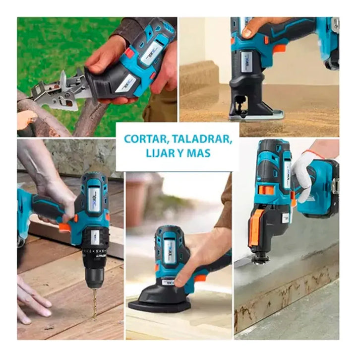 Taladro Inalambrico Intercambiables 5 Cabezas 2 Baterias 68v - Azul Petróleo