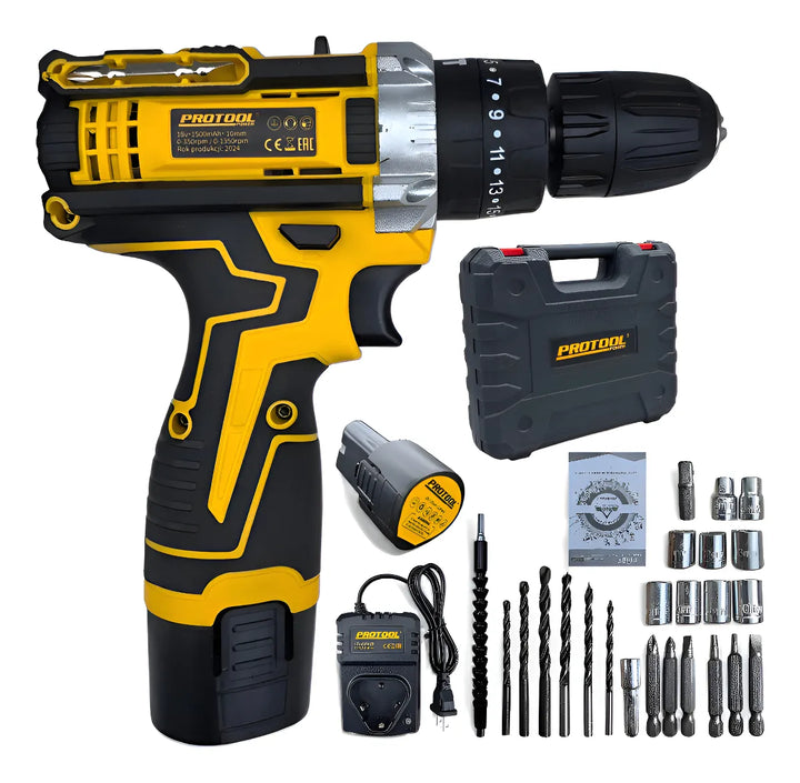 Taladro Inalámbrico Percutor Atornillador 18v Con Accesorios - Negro