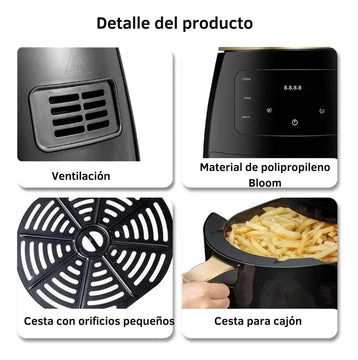 Air Fryer 6l Digital Con Bandeja Antiadherente Casa Cocina Negro