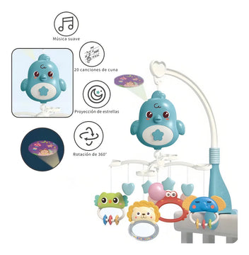 Móvil Musical Para Cuna Bebe Con Proyector Y Rotación 360° Color Azul Pájaro