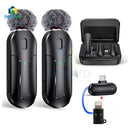 Micrófono Inalambrico Solapa Color Negro Conexión USB tipo C Portátil Iphone Android Compatible Apple Filtro Antipop Condensador Estuche Carga 3 en 1 Combo Duo