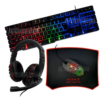 Combo Gamer 4-en-1 Aoas : Teclado, Mouse, Pad, Diadema