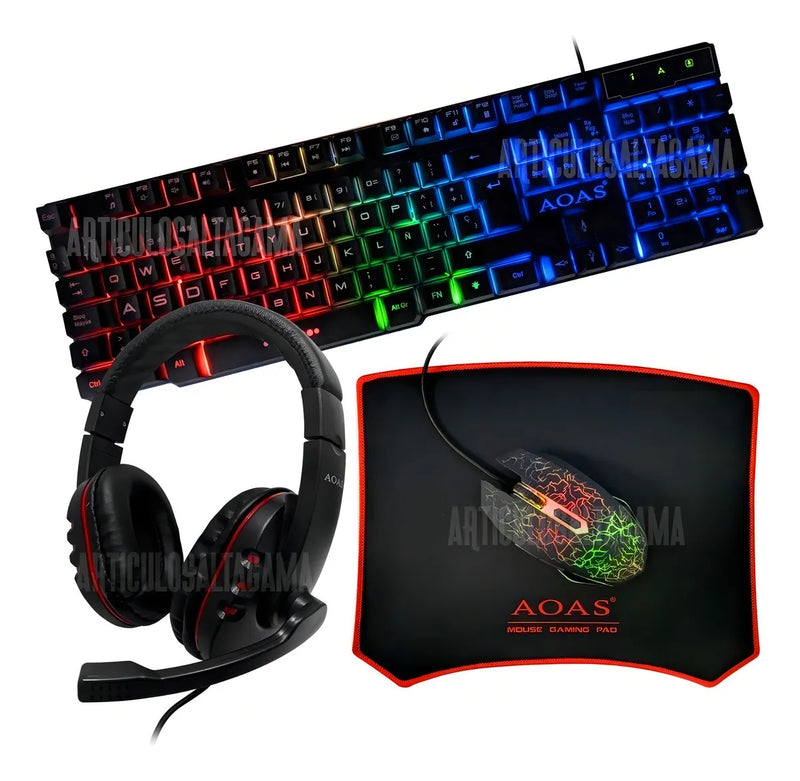 Combo Gamer 4-en-1 Aoas : Teclado, Mouse, Pad, Diadema