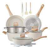 Juego De Ollas Y Sartenes Antiadherentes 16 Piezas Blancas