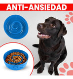 Plato Comedero Azul para Perros con Diseño Anti-Ansiedad, Goma Atóxica Antideslizante, Ideal para Comer Lento y Mejorar la Digestión de tu Mascota.