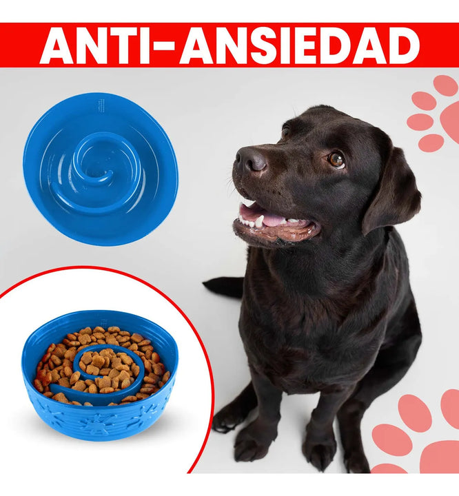 Plato Comedero Azul para Perros con Diseño Anti-Ansiedad, Goma Atóxica Antideslizante, Ideal para Comer Lento y Mejorar la Digestión de tu Mascota.