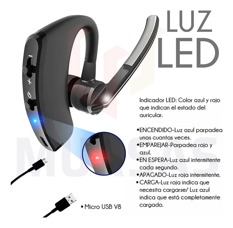 Audífono Bluetooth Llamadas Música Batería Larga Duración Negro