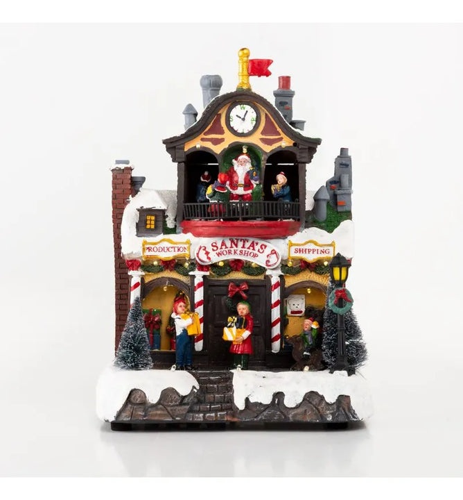 Villa Navideña De 29.4 X 21 Cm Taller De Santa Con Luz Led