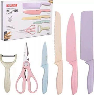 Juego De Cuchillos Set X6 Piezas Colores Pastel + Estuche Pateles