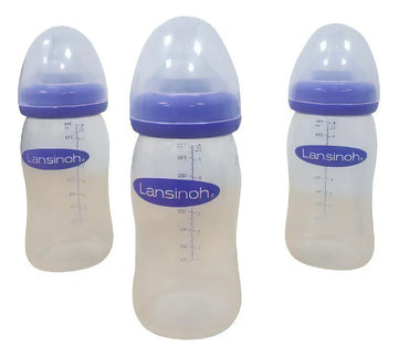 Set 3 Biberones Lansinoh Naturalwave 8 Onzas 3m Flujo Medio Color Blanco