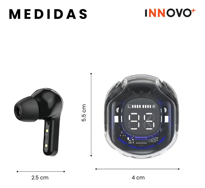 Audífonos Innovo PodsPRO Bluetooth Inalámbricos Negro con Micrófono y Luz LED