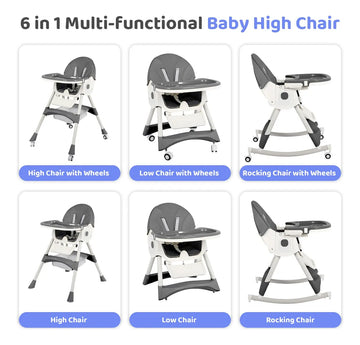 Silla Alta Plegable 6 En 1 Para Bebé Con Ruedas Ajustable