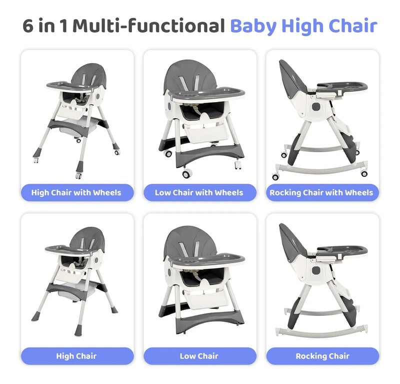 Silla Alta Plegable 6 En 1 Para Bebé Con Ruedas Ajustable