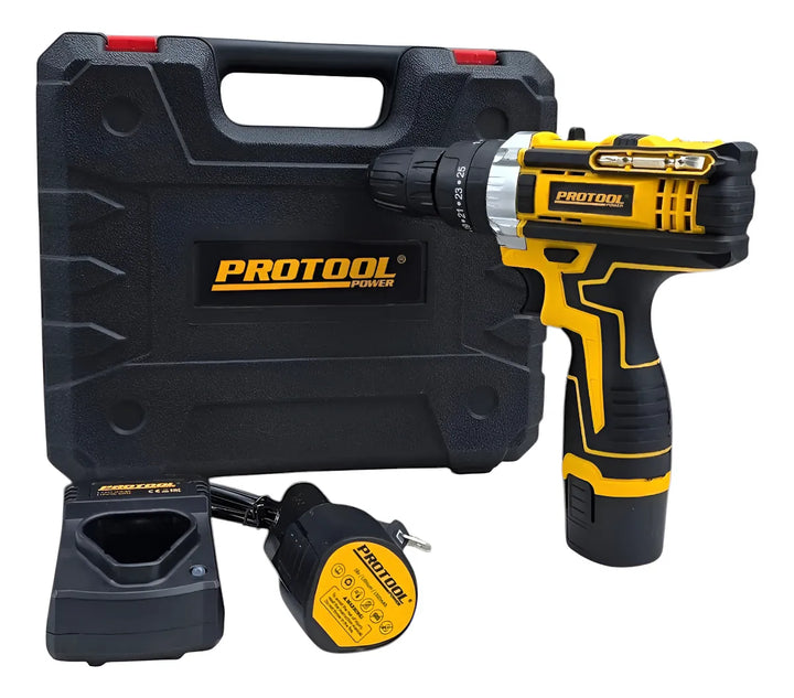 Taladro Percutor Atornillador Inalámbrico 3/8 + Accesorios - Amarillo - 50 Hz / 60 Hz