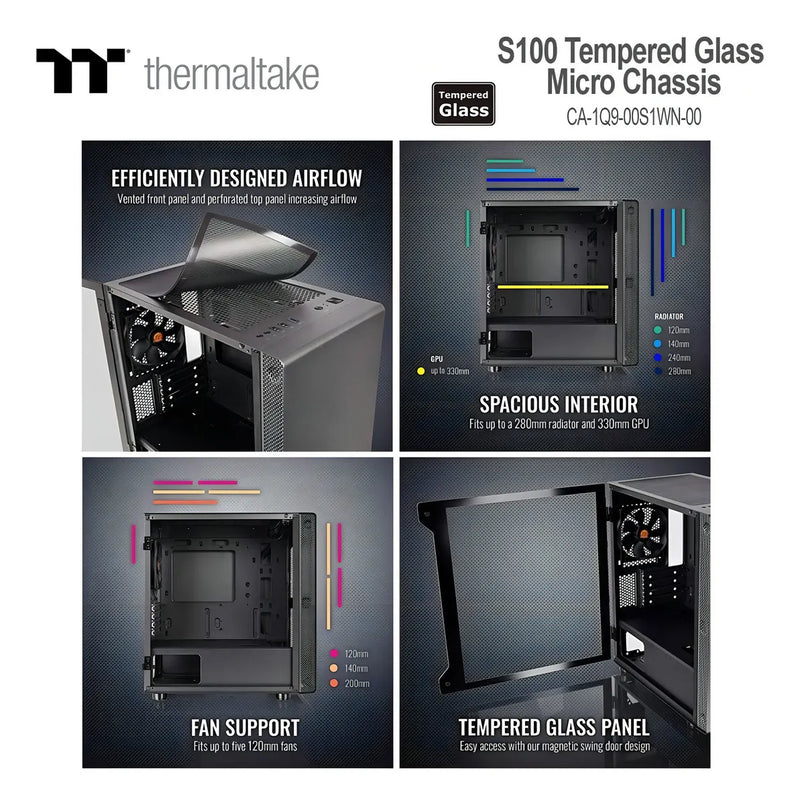 Gabinete para computadora de escritorio Thermaltake S100 CA-1Q9-00S1WN-00 CA-1Q9-00S1WN-00 negro