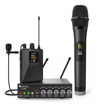 Sistema de micrófono UHF con doble cable Fifine K036, color negro