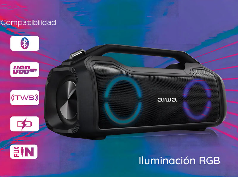 Parlante Aiwa AWS700BT portátil con bluetooth waterproof negra