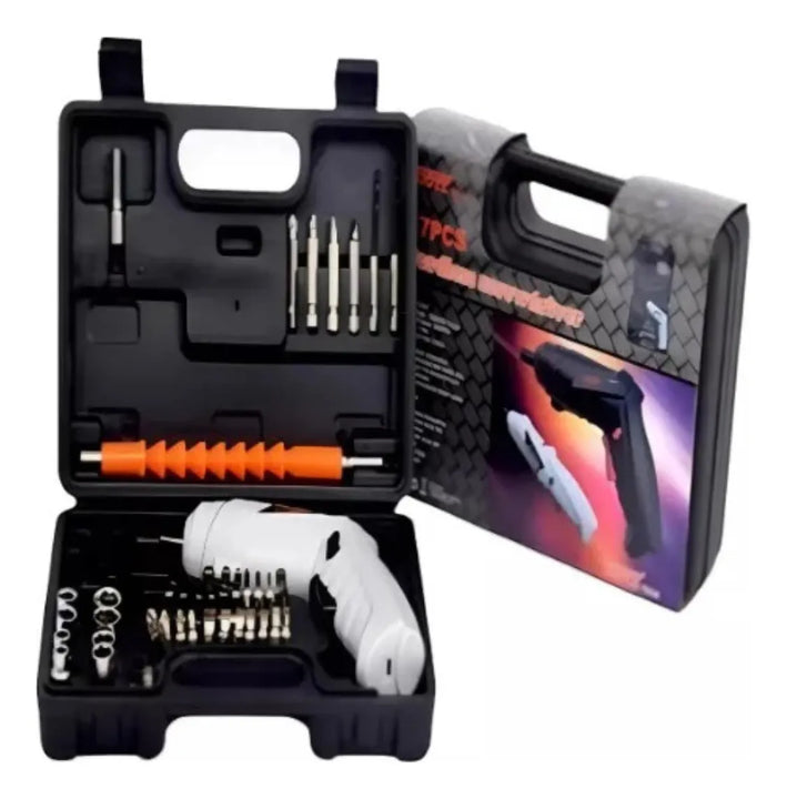 Destornillador Inalámbrico Eléctrico Recargable 47 Piezas - Gris