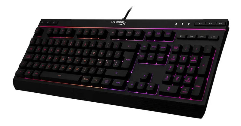 Teclado gamer HyperX Alloy QWERTY Membrana español latinoamérica color negro con luz RGB