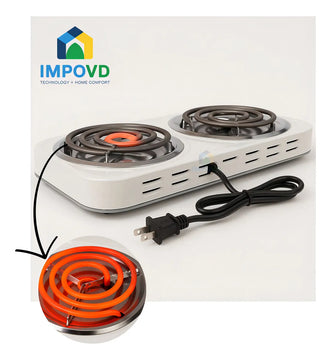 Fogon estufa electrica portatil 2 puestos 2000W cada puesto cocina blanca eficiente compacta duradera resistente facil limpieza rapida conexion uso hogar oficina comedor departamentos
