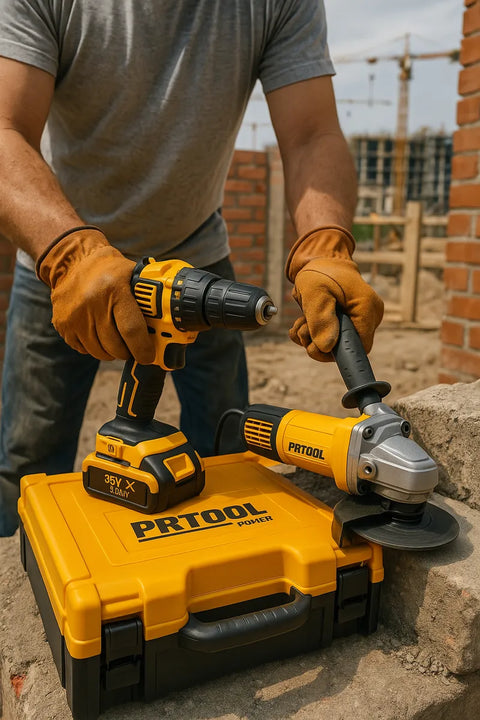 Combo Taladro Percutor Inalámbrico + Pulidora Eléctrica 710w - Amarillo - 50hz/60hz