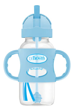 Biberón De Transición Con Cañita Boca Ancha 9 Oz Color Azul