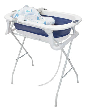 Bañera Plegable Con Soporte Y Cojín Stand Happy Baby Color Azul