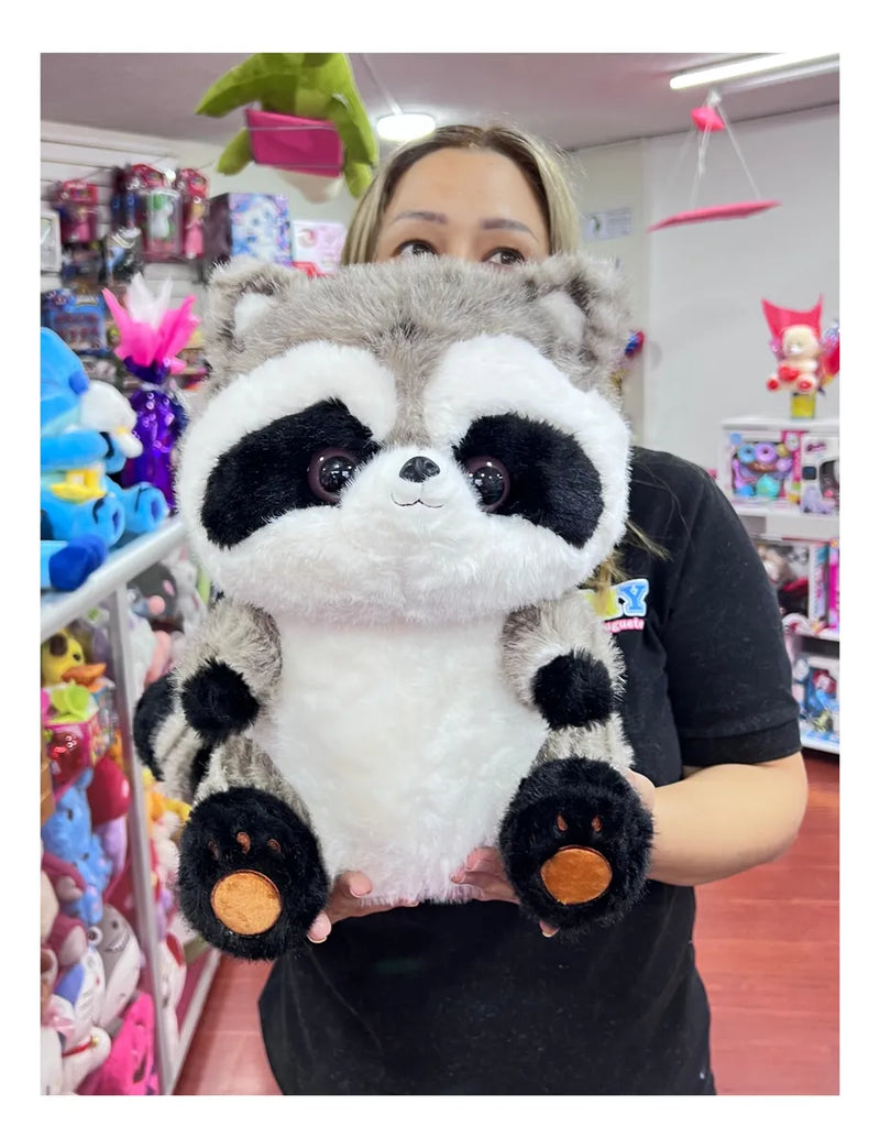 Mapache De Peluche Importado Tierno Y Suave 40cm Gris