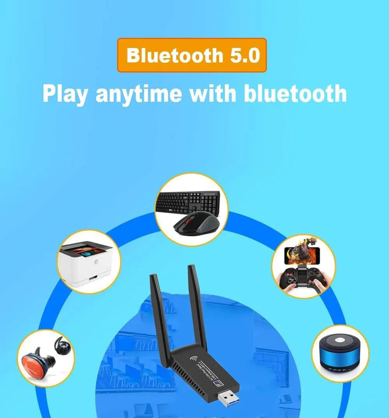 Adaptador Wifi 5ghz Usb 3.0 Dual 5g 1300mbps + Bluetooth 5.0