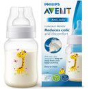 Tetero Avent Anti Cólicos 9oz 1m+ (Flujo 2) Decorado Jirafa sin BPA, Clinicamente Probado, modelo SCF821/12