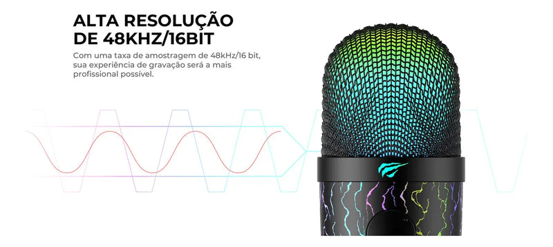 Micrófono USB omnidireccional para jugadores Mesa Havit Gk52 Rgb, negro