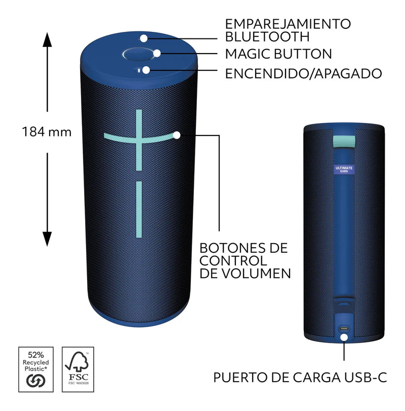 Ultimate Ears Boom 4, Parlante Bluetooth Azul
