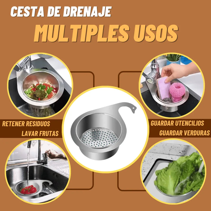 Colador Drenaje Metalico Acero Inoxidable Residuo Alimento Plateado
