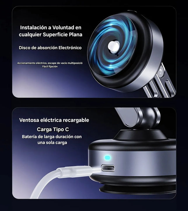 Soporte De Celular Electrico Usb Carro Holders Base Succion Negro