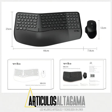 Combo Teclado Y Mouse Ergonomicos Inalambrico Weibo Wb-218 Mouse Negro Teclado Negro