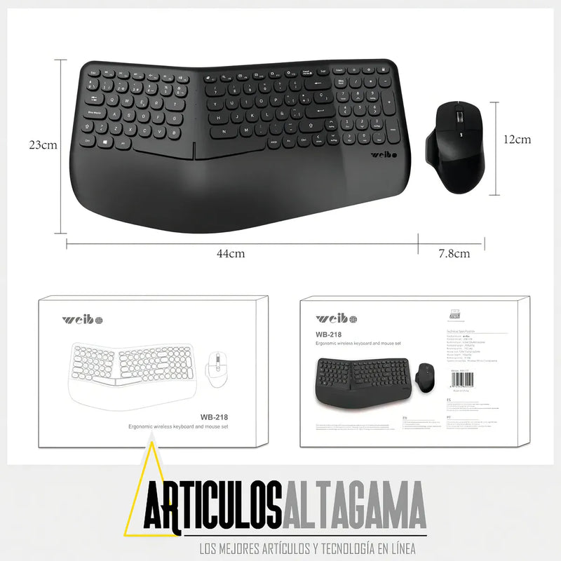 Combo Teclado Y Mouse Ergonomicos Inalambrico Weibo Wb-218 Mouse Negro Teclado Negro