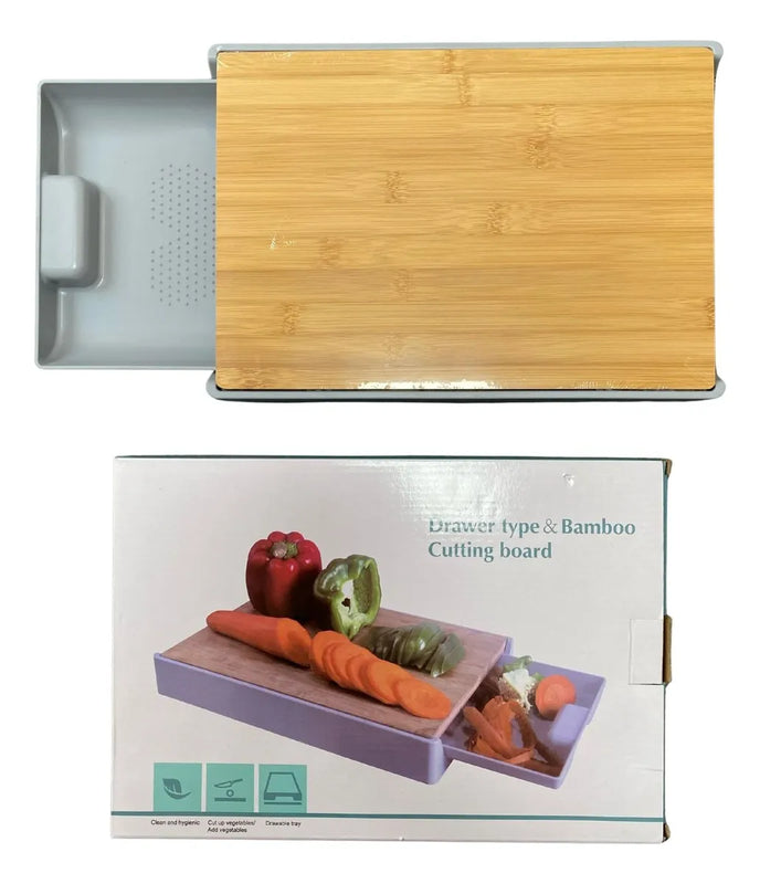 Tabla Bambú Cortar Verduras Bandeja Extraíble Multifuncional Lisa