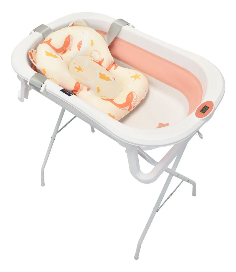 Bañera Plegable Con Soporte Y Cojín Stand Happy Baby Color Rosa