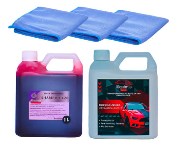 Kit Lavado Carros Y Motos Shampoo Silicona Paños Microfibra