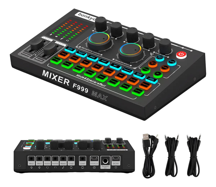 F999max - Tarjeta De Sonido En Vivo, Mezclador De Audio Prof