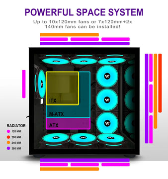 Amanson Funda Para Pc Preinstala 9 Ventiladores Argb, Atx Mi