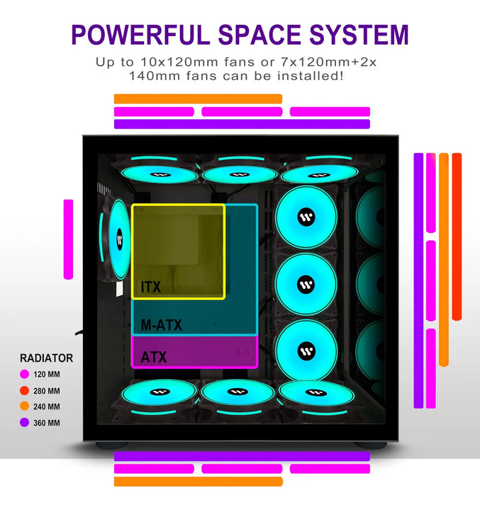Amanson Funda Para Pc Preinstala 9 Ventiladores Argb, Atx Mi