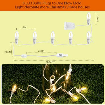 Luces Led C7 Para Villa Navideña, 6 Bombillas 9 8ft, Calido