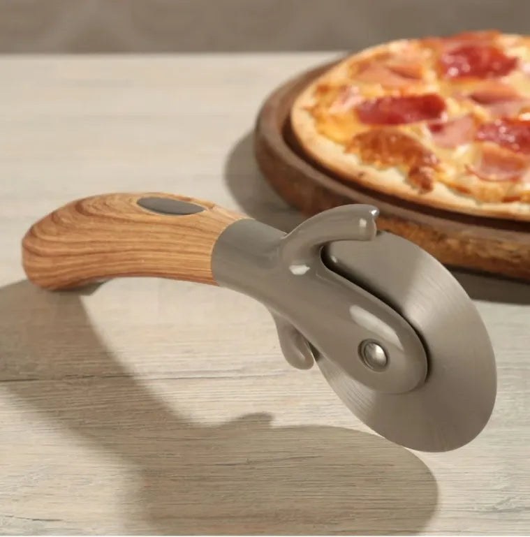 Cortador Pizza Acero Inoxidable Mango De Madera Gris